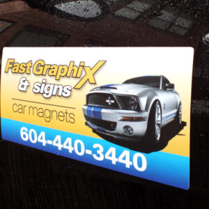 10" x 24" .030 car magnet, digital printed, matte laminated, round corners.